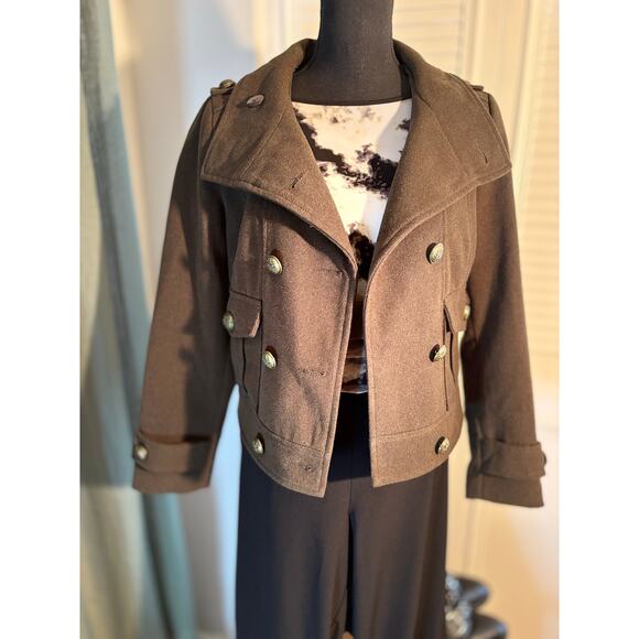 ZARA BASIC Double Breasted Peacoat in Earth Tone Green Brown - Picture 3 of 8